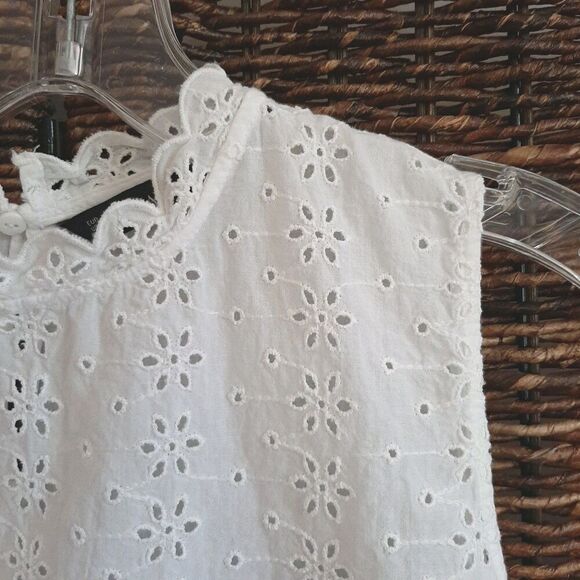 Zara Embroidered Eyelet Ruffle Tank Top Blouse Medium White Cottagecore Romantic - Picture 2 of 7